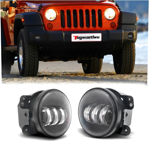 Tugwuetlwu 4 Inch Led Fog Light For Jeep Wrangler Unlimited JK JKU 2007-2018 TJ LJ Off-Road Front Bumper Replacements Driving Fog Lamps(Black)