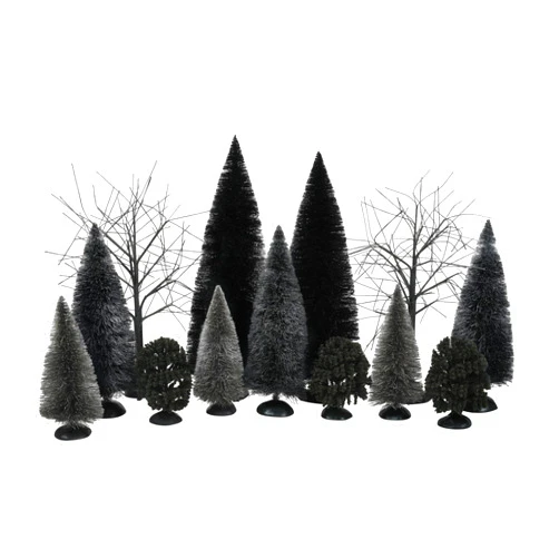 Department 56 Village Collection Accessories Halloween Dark Forest Landscape Bushes and Trees Figurine Set, Sizes Vary, Black