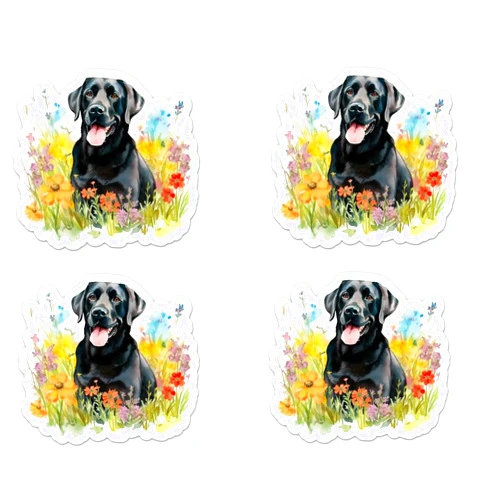 Altok Graphics Pack of 4-3 Inch Stickers - Black Labrador Sticker - Laptop, Water Bottle, Phone Sticker - Waterproof Vinyl - Floral Cute Black Lab Dog Decal