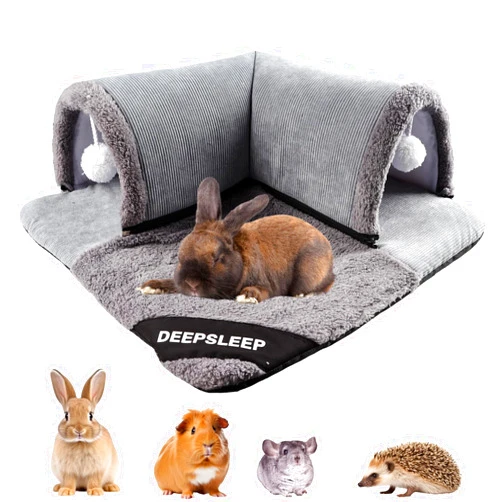 Mechpia Rabbit Tunnel Bed Plush, Large Bunny Tunnel Tube with Removable Mat Hideout Toys for Guinea Pig Rabbit Bunny Chinchilla Kitty Cat - Grey
