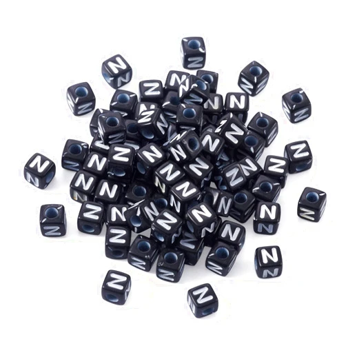 FASHEWELRY 500Pcs Acrylic Cube Letter Beads 5x5x5mm Black Square Letter N Alphabet Beads for DIY Bracelet Necklace Jewelry Making