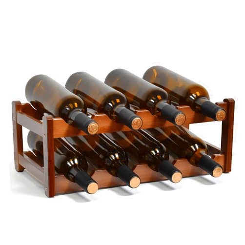 IWNTWY Wine Rack, 8 Bottles 2-Tier Free Standing Wine Racks, Wine Rack Countertop Holder Storage Shelf for Kitchen Cabinet Dining Room Bar (Brown)