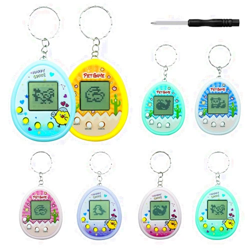 Game Console LaoShan 8 Pieces Virtual Pets Keychain for Kids 168 Pets Retro Handheld Game Machine Bulk Electronic Digital Pets Keychain Nostalgic 90s Toy with Key Chain Christmas Stocking Stuffers(Stylish)