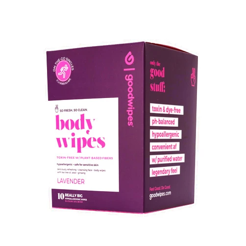 Goodwipes Body Wipes, Really Big for All Over, Made with Aloe, Plant Based and Hypoallergenic, Wipe Away Sweat and Odor, For Face and Body-Lavender, 10 Count