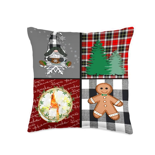 Cute'NSassy Custom Designs Quilter Design Gingerbread Christmas Throw Pillow, 16x16, Multicolor