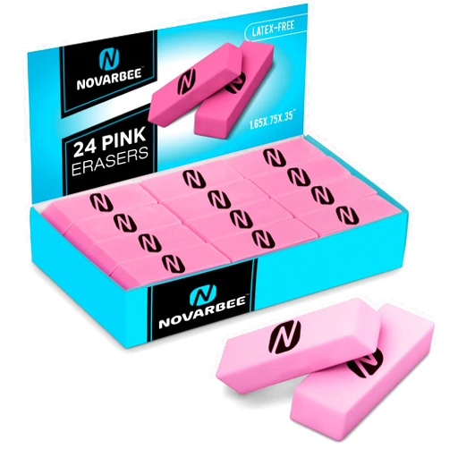 Novarbee Noverbee Erasers, Pink Erasers. Erasers for Pencils 24 Pk. Erasers for Kids, Erasers Bulk for School Supplies, Art, and Office Use. Latex- Free Pencil erasers. (24)