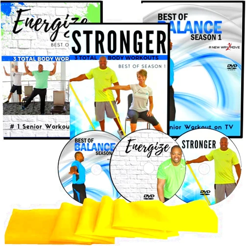 Vitality 4 Life with Curtis Adams Exercise for Seniors DVD Collection- 6 Total Body Workouts + 10 Balance Workouts + Resistance Band + 3 Bonus Senior Exercise Gifts- Easy to Follow. Fun to do! Exercise videos for seniors you will love