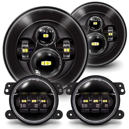 ONLINE LED STORE TRUE MODS 7-inch H6024 LED Headlights + 4-inch Fog Lights for Jeep Wrangler JK Unlimited JKU Accessories 2007-2018 [High/Low Sealed Beam]