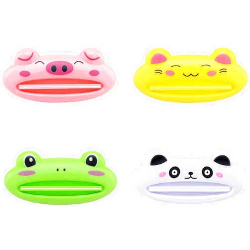 Pasow Cartoon Animal Plastic Frog Cat Panda Pig Shaped Toothpaste Cream Squeezers - Pack of 4 Mix Designs