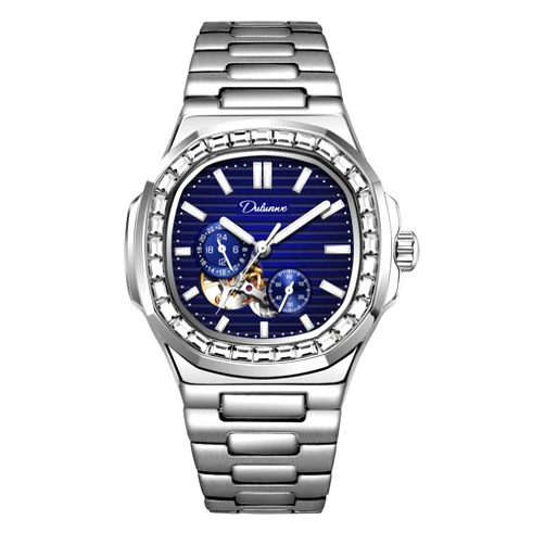 Minskolei Shield Dulunwe Men‘s Watches Mechanical Automatic Winding Elegant Luxury Leather Wristwatch with Square Analog Chronograph Dial Waterproof and Luminous Design Automatic Wtches for Men