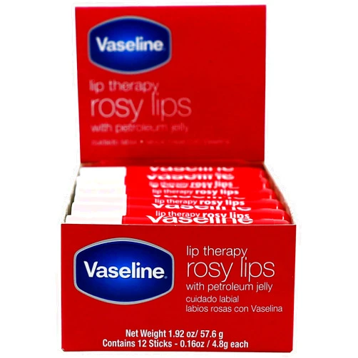 Vaseline Lip Rosy, Fast-Acting Nourishment, Ideal for Chapped, Dry, Cracked, or Damaged Lips, Lip Balm,12 Sticks, 1 Box