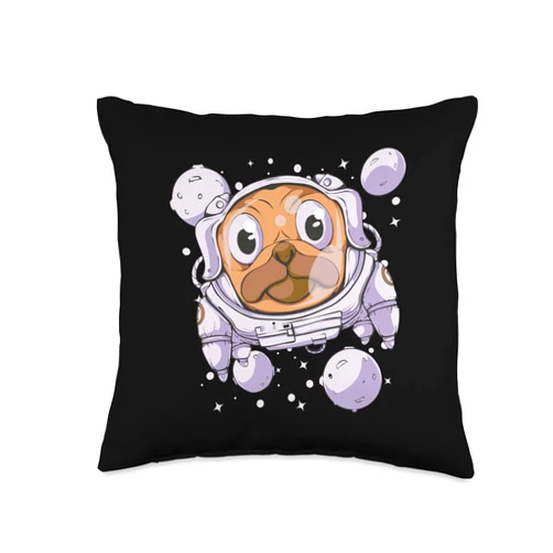 Bäume Meditieren, lustige Sprüche Funny Dog in Space Graphic for Men, Women, Children Throw Pillow, 16x16, Multicolor