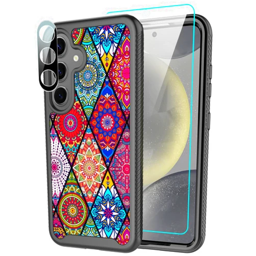 LEXNEC Design for Samsung Galaxy S24 Case with Tempered Glass Screen Protector & Camera Lens Protector,Full Body Slim Shockproof Protective Cover Case for Galaxy S24 (6.2