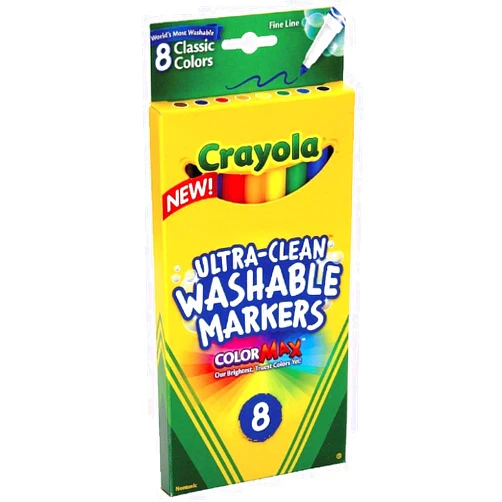 Crayola Ultra-Clean Washable Markers, Color Max, Fine Line Classic Colors 8 Ea (Pack of 3)