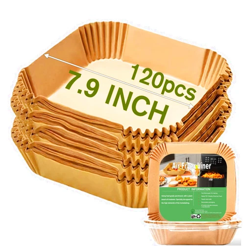 Mutvle Air Fryer Disposable Paper Liner Square 7.9 Inches, 120Pcs parchment paper liners for 3-6QT Air fryer, Oil-proof, Water-proof, Parchment Baking Paper for Baking Roasting Microwave