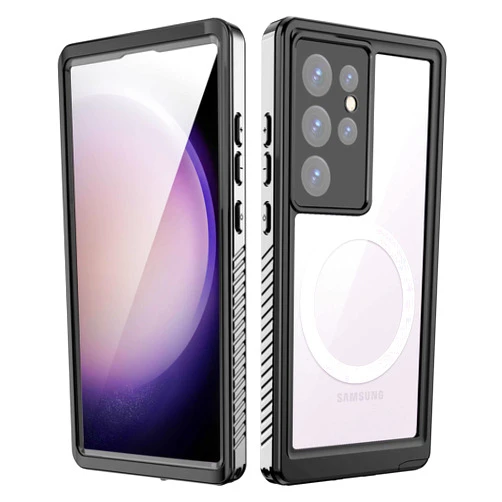 Welangle IP68 Waterproof Magnetic Case for Samsung Galaxy S23 Ultra, 360° Full Body Waterproof dustproof,Compatible with magsafe Cover s23Ultra Clear/Black (for Galaxy S23 Ultra)