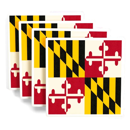 Lantern Press Maryland State Flag, Letterpress (Absorbent Ceramic Coasters Set of 4 Matching Images, Cork Back, Kitchen Table Decor)