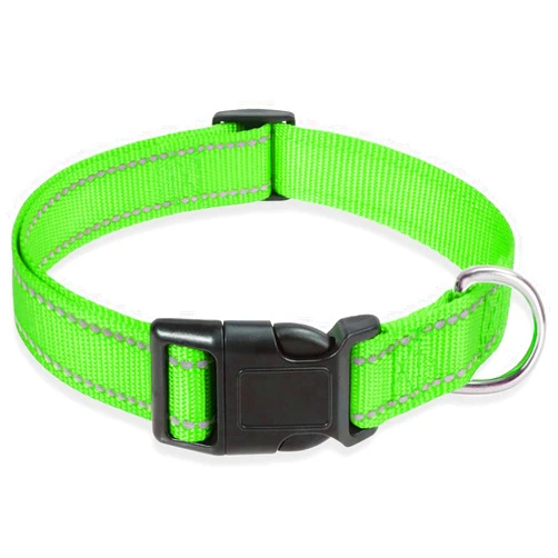 BOOMIBOO Reflective Dog Collar with Buckle Adjustable Safety Nylon Collars for Small Medium Large Dogs, Grass Green M