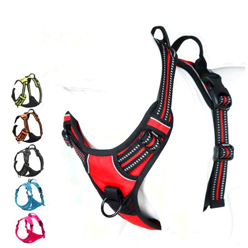 Juxzh Soft Front Dog Harness .Best Reflective No Pull Harness with Handle and 2 Leash Attachments Red