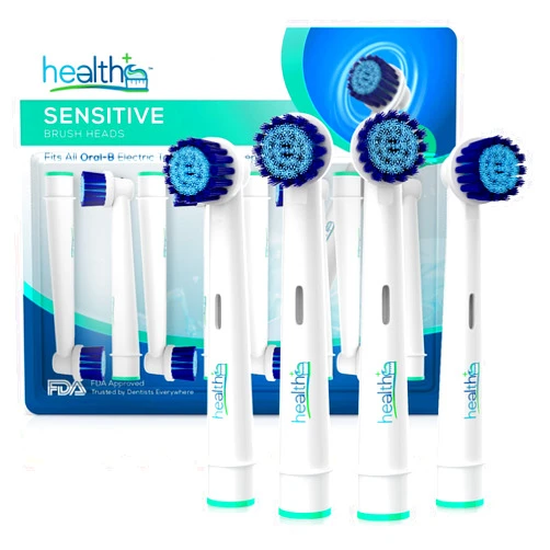 Health+ Compatible with Oral-B Electric Toothbrush Sensitive Replacement Head Generic - 8-Pack | Gentle-Action Tooth Brush Heads with Dupont Bristles | Sensitive Gums & Teeth & Gentle Whitening Action | Braun