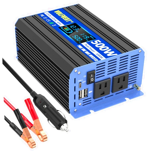 VOLFVERT 500 Watt Pure Sine Wave Inverter, 12V DC to 110V 120V AC Converter with Two AC Outlets, Two USB Charging Ports, One Type-C Charging Ports, Clear LCD Display, Car Charger Plug Power Inverter 500W…