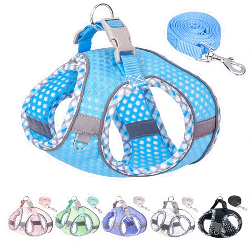 JOYPAWS Tiny Dog Harness, All Weather Diamond Mesh, Reflective Stripes, No Pull Step in Lightweight Vest Harness for Puppy, Small Dogs and Cats Blue XXXS