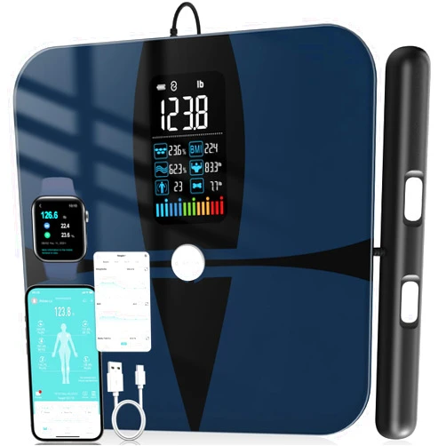 Lepulse Body Composition Scale, 8 Electrode Bathroom Smart Scale with BMI, Body Fat, Muscle Mass, Scale for Body Weight and Fat with 20 Body Fat Scale, Large Color Display and Report (Black)