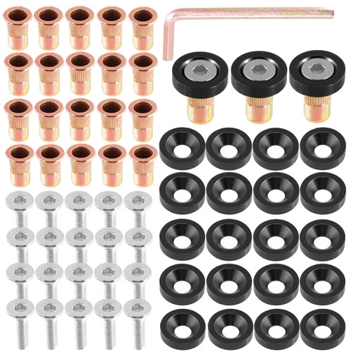 Mardatt 61 Pcs Aluminum Fender Bumper Washer kit with Black Bumper Washers and Bolt Screw Accessories Engine Bay Dress Up Fastener Kit for Auto Body Headlights Trunk(Black)