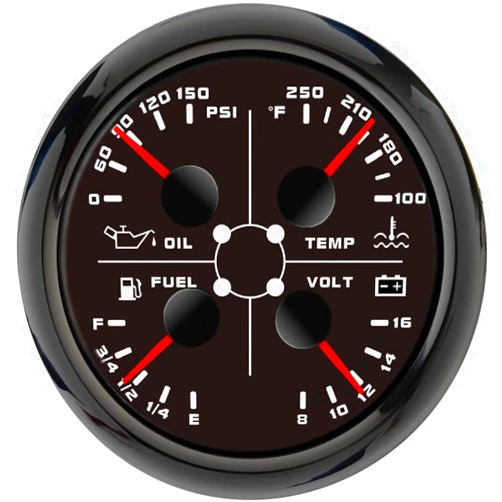ELING 3 3/8'' Waterproof 4in1 Multi-Function Gauge Oil Pressure Water Temperature Fuel Level Voltmeter 12V for Tractor UTV Vessels with Alarm