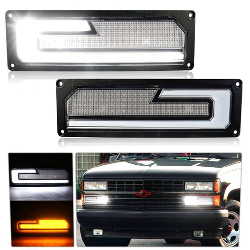POVTOR LED Turn Signal Replacement Lights with White DRL Welcome Light Compatible with 1988-1998 Chevy GMC C/K 1500 2500 3500 Silverado Tahoe Suburban Yukon C10