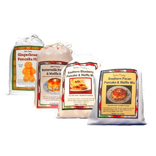 Julia's Pantry Pancake Lovers Deluxe Sampler, 4 Flavors, Buttermilk, Pecan, Blueberry and Gingerbread Mixes