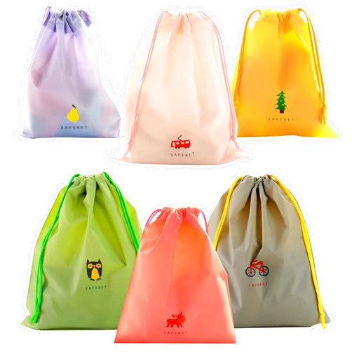 Inheming 6 PCS Waterproof Drawstring Bag, 3 Sizes Storage Bag for Swimming, Gym, Pool and Beach, Colorful Travel Organize Pouch for Wet Cloth, Shoes, Toiletries, Cosmetic