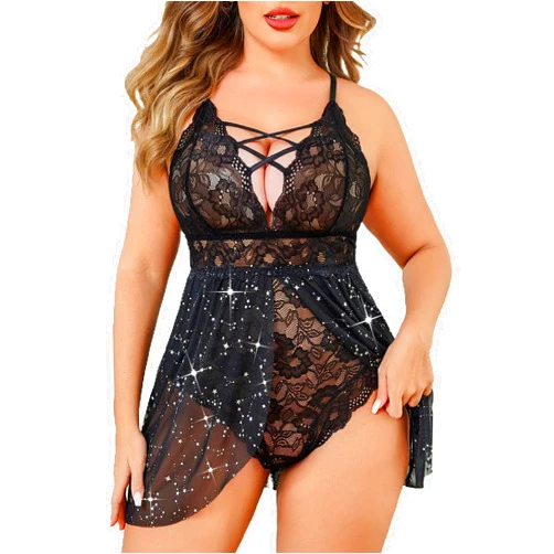 Avidlove Plus Size Babydoll Womens Snap Crotch Lingerie V Neck Lace Nighty Sleepwear L-5XL