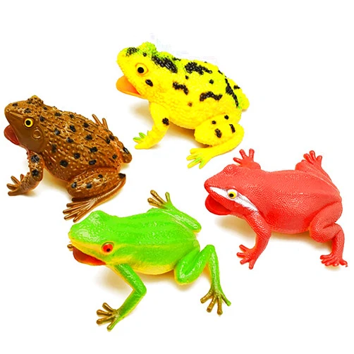 MAOMIA Realistic Frog Squeeze Toy, 4 Pcs Plastic Frog Model Kids Stress Relief Toy Halloween Prank Props, Funny Halloween Decorations Party Favor