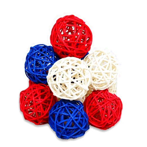 Ullovit 21pcs Red Blue White Rattan Balls, Decorative Vase Filler, House Table Ornament for July 4th, Wedding, Birthday Party, Natural Chew Toys for Pet Birds