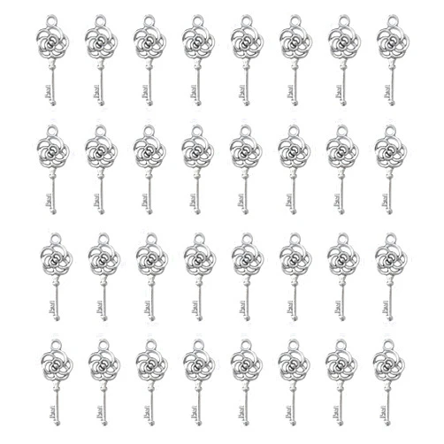 Ruwado 50 Pcs Rose Key Charms 2.8 x 1.1 cm Antique Vintage Small Skeleton Hollow Key Pendants for Birthday Party Wedding Decoration DIY Jewelry Making Kits Necklace Bracelets Earring Crafting