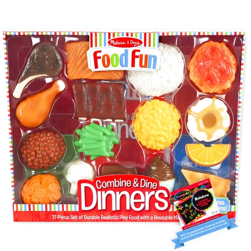 Melissa & Doug Melissa and Doug Combine and Dine Dinners: Food Fun Toy Play Set Bundle with 1 Theme Compatible M and D Scratch Art Mini-Pad (08267)