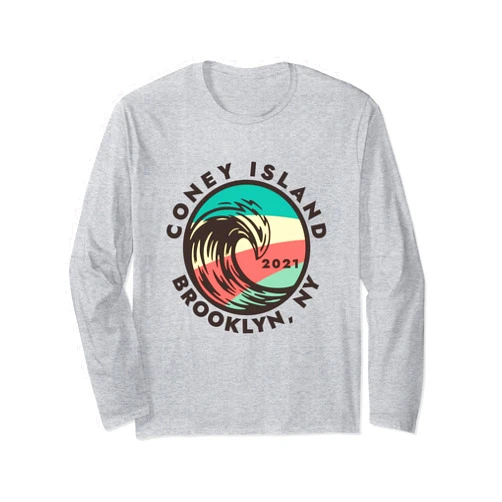 NYC Souvenir Tee Shirts Coney Island 2021 New York Beach Wave Souvenir Brooklyn NYC Long Sleeve T-Shirt