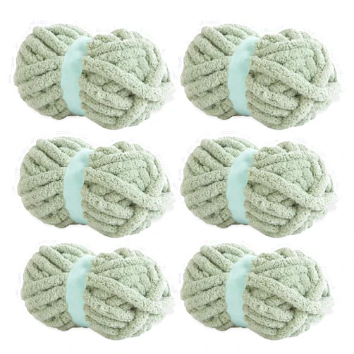 Epedic Green Chenille Yarn for Crochet Chunky Fleece Yarn for DIY, Extra Chunky Yarn for Hand Knit Blankets, Soft and Lightweight Shaggy Yarn, 6 skeins (30 Yards, 8 Ounces Each))