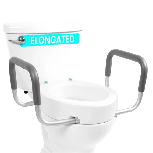 Vive Raised Toilet Seat Riser for Seniors (with Handles) - Handicap Rail Grab Bar Seat for Over Toilet - Elevated Safety for Elderly, Disabled, Medical - Elongated