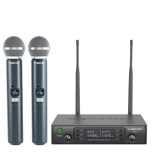 Phenyx Pro Wireless Microphone System, Dual Wireless Mics,w/ 2 Handhelds, Auto Scan,2x100 UHF Frequencies,328ft Range,Dynamic Microphone for Singing, Karaoke, Church(PTU-71-2H)