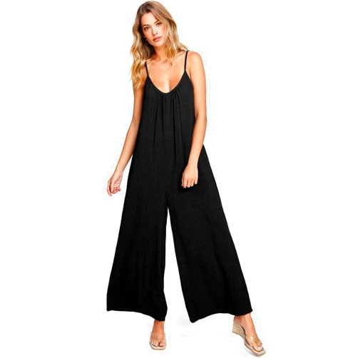 Lana Roux Women's Cami Wasabi Crop Fit Wide-Leg Summer Linen Jumpsuit