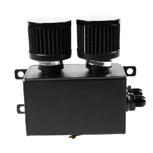 POSENG Universal Aluminum AN10 1.2L Twin Baffle Dual Filter Engine Oil Catch Can Tank With 2 Air Filters Oil Catch Reservoir Tank Can Breather Kit Black