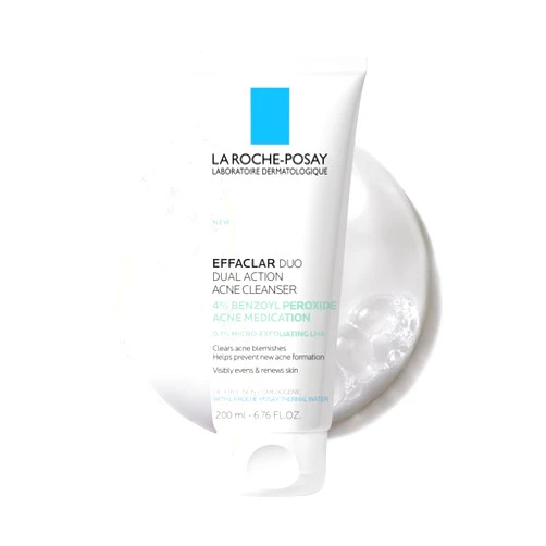 La Roche-Posay Effaclar Dual Acne Face Wash With 4% Benzoyl Peroxide & LHA Exfoliant, Acne Treatment Help Clear & Prevent Blemishes, Paraben Free & Oil Free Wash, 6.76 Fl Oz