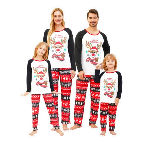 YIJIU Christmas Pajamas Cute Deer Print Long Sleeve Totem PJS Set