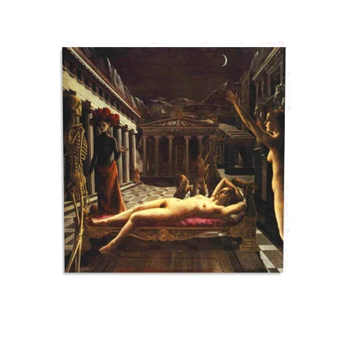 QINGYUAN Paul Delvaux The Sleeping Venus Poster Artworks Canvas Poster Room Aesthetic Wall Art Modern Decor 20x20inch(50x50cm)