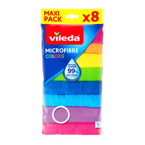 Vileda Microfibre Colors, Panni in Microfibra, Lavabili in Lavatrice, Riutilizzabili, Multicolore, 30x30 cm, 8 Pezzi