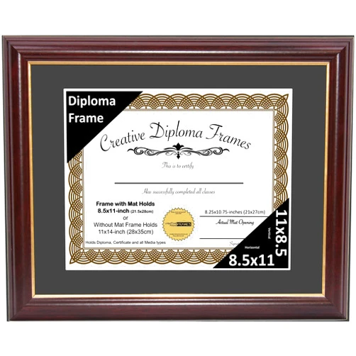 Creative Picture Frames 8.5x11-11x14mh.gold Mahogany Diploma Frame with Gold Rim and Black Matting To Hold 8.5 by 11-inch Graduation Certificate with Easel and installed Hangers