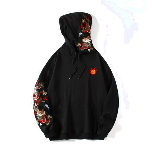 Niepce Inc Streetwear Men's Dragon Embroidered Heavyweight Graphic Hoodies