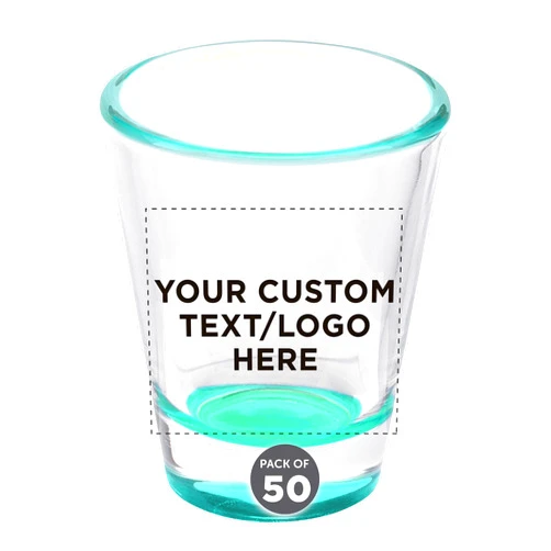 DISCOUNT PROMOS Custom Shot Glasses 1.75 oz. Set of 50, Personalized Bulk Pack - Great for Wedding Favors, Bachelorette Party Decorations, Party Fovors, Color Bottom - Green